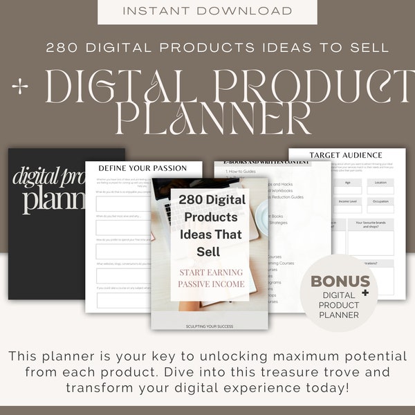 Digital Products Ideas That Sell For Passive Income -Best Seller Ideas List for Small Businesses + Bonus 35-Page Product Planner