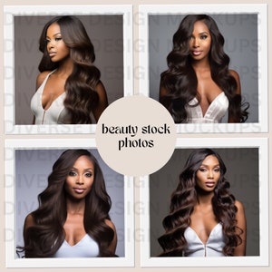 Hair Extension Wig Stock Photos Bundle | Diverse Melanin AI Models for Beauty Branding | Website & Instagram Feed Ready