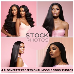 Professional Hair Wig Stock Photos for Beauty Brands | Melanin Models, AI Stock Images Hair Extensions | Ideal for Websites & Instagram