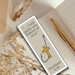 Christian Bookmark, Bible Verse Matthew 4:19, Printable Bookmarks, Fishers of Men, Sunday School Gift