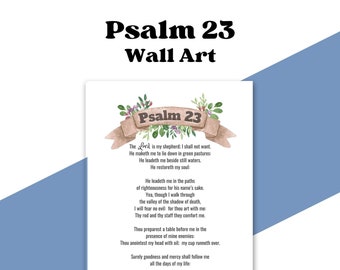 Modern Christian Art, Psalm 23 Bible Verse Wall Art, The Lord is My Shepherd, Digital Download, King James Version, Bible Art, Gift for Her