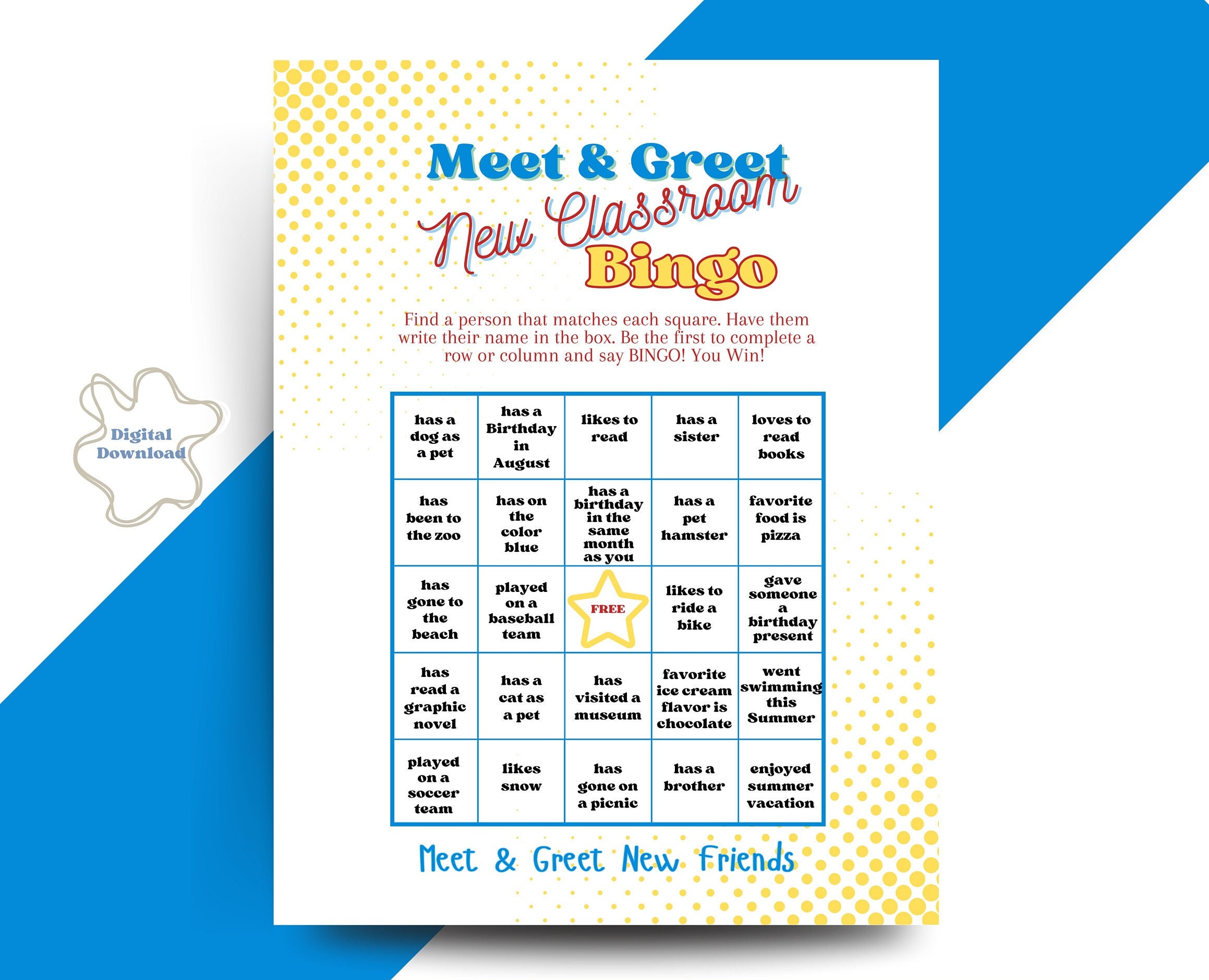 Back to School Bingo, Printable Bingo First Day of School, Find the ...