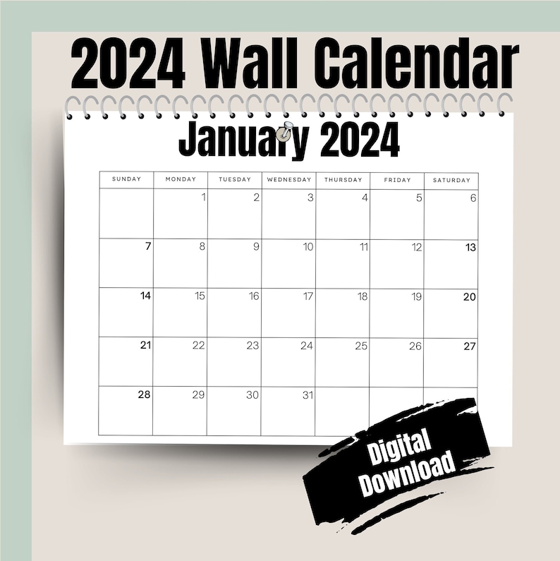 Printable Calendar 2024 Monthly Wall Calendar, Fridge Calendar, 2024
