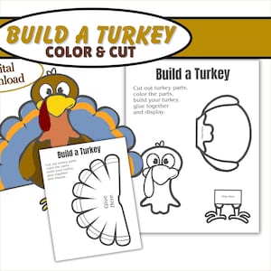 Build a Turkey, Thanksgiving Printable Kindergarten, Turkey Building, Digital Download, Preschool Fine Motor Skills, Thanksgiving Activity