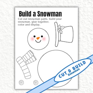 Snowman Activity, Snowman Building, Build a Snowman, Printable Kindergarten, Digital Download, Preschool Fine Motor Skills, Snow Activity
