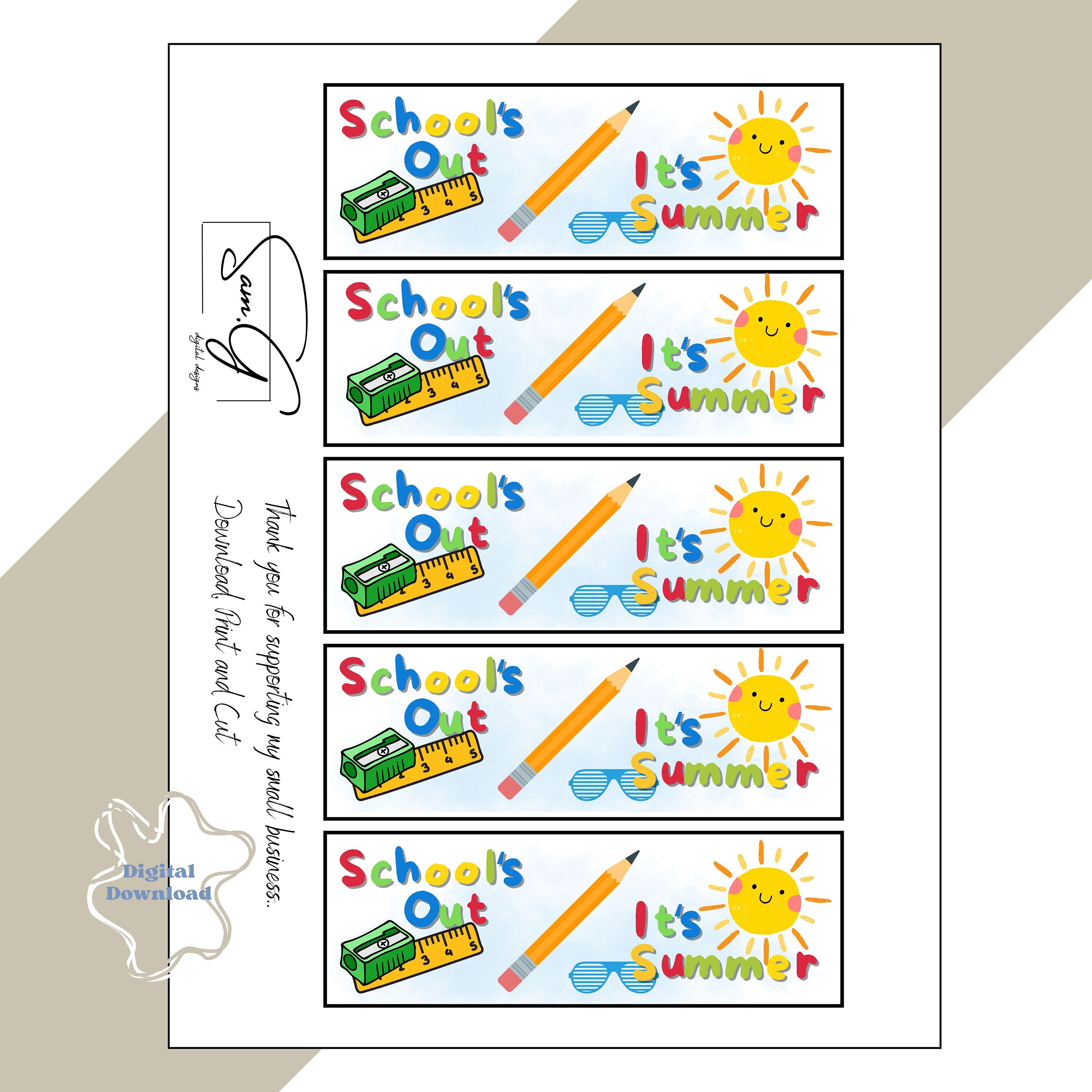 End of School Printable Bookmarks | School's Out Bookmark Gift ...
