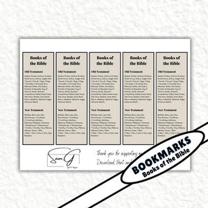 Books of the Bible Printable Bookmarks, Unique Bookmarks, Bible Bookmark, Sunday School Teacher Gift, Digital Download, Old New Testament