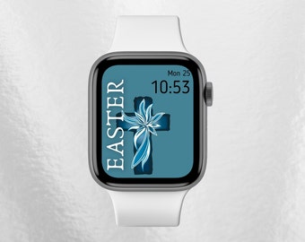 Easter Watch Face Watch Wallpaper, Easter Watch, Compatible Apple Watch Wallpaper, Dark Teal Background, Digital Download, Christian Cross