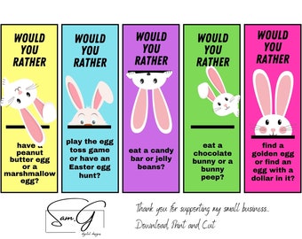 Would You Rather Easter Printable Bookmarks Bundle, Bundle of 15, Teacher Student Gift, Printable Bookmarks Easter, Printable Easter Gift