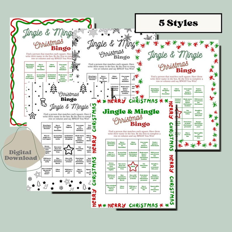 Find the Guest Bingo, Jingle and Mingle Bingo, Christmas Bingo, Digital ...