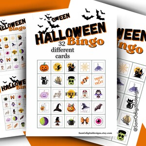 Bingo di Halloween, Bingo stampabile di Halloween, Gioco per feste di Halloween, Giochi di Halloween, Bingo per bambini, Cartelle bingo illustrate, Download digitale