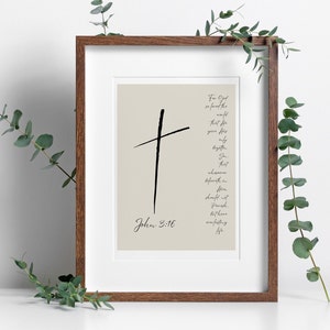 John 3:16, For God So Loved the World, Christian Digital Download, Bible Verse, Modern Printable Art, Scripture Wall Art, Housewarming Gift