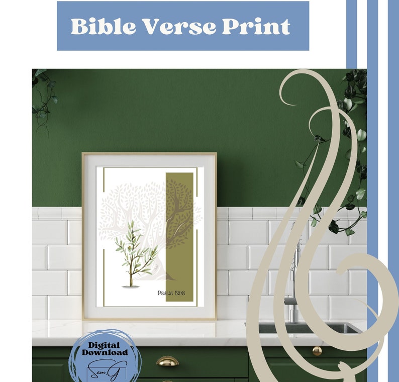 Olive Tree Printable, Sage Green Wall Art, Psalm 528, Digital Download