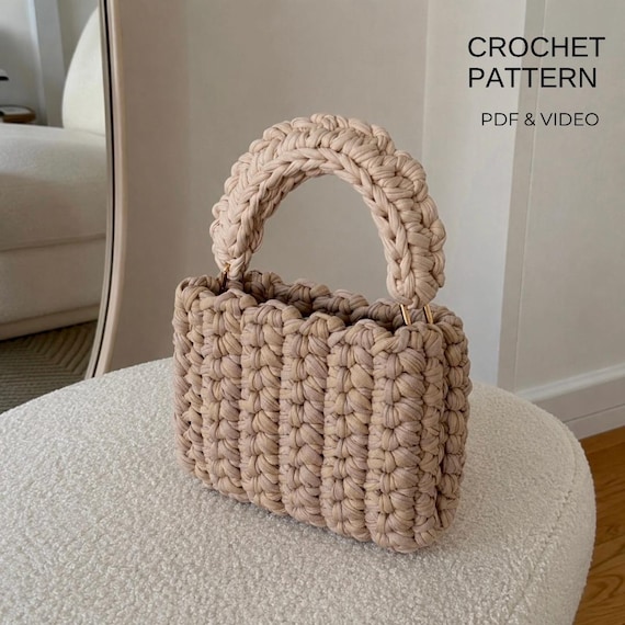 Easy Crochet Bag Tutorial: PDF & Video for Beginners – Quick T-Shirt Yarn Project