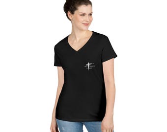 I Can't But I Know a Guy Ladies V-Neck Shirt | Christian Cross Faith Tee