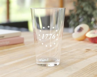 1776 Betsy Ross Stars Engraved Beer Glass | Etched Constitution Barware | Patriotic Gift | Founding Fathers | 16oz Beer Glass