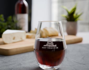 Dont Tread On Me Stemless Wine Glass | Patriotic Engraved 11.75oz