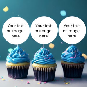 Benutzerdefinierte Bild Logo Text Cupcake Topper Geschäftslogo Cupcake Topper Personalisierte Geburtstagstorte Topper Bevorzugungen Babyparty Hochzeit Gefälligkeiten