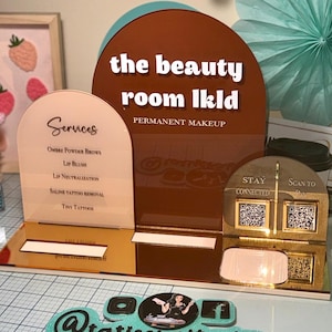 Bord met meerdere QR-codes, bord voor visitekaartjes, acrylborden, formaat 14 x 11 inch, bedrijfslogobord, Google-recensieplaat, leveranciersdisplay, QR-display