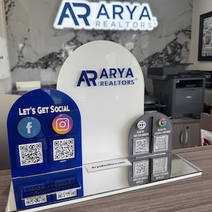 Multi QR Code Sign, Business Card Sign, Acrylic Signs, Size 14x11 in, Business Logo Sign, Google Review Plaque, Vendor Display, QR Display