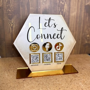 Bord met meerdere QR-codes, bord voor visitekaartjes, acrylborden, formaat 7 x 6 inch, bedrijfslogo, Google-recensieplaat, leveranciersdisplay, QR-display