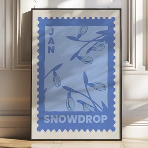 Januar Geburtsblume Stamp Poster, Schneeglöckchen Blumendruck, Botanische Kunst, Familien Geschenk, Dopamin Dekor, Geburtstagsgeschenk