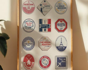 France Beer Mat Poster, Vintage Travel Wall Art, Gift Idea for Alcohol Pub Lover, French Retro Coaster Bar Cart Art, Gift For Men Him Dad