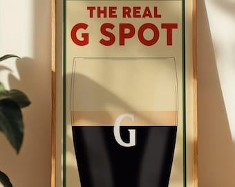 The Real G Spot Poster, Split The G Print, Funny Rude Irish Stout, Birthday Gift Boyfriend Him, Vintage Harp Beer Lover, Masculine Men Art