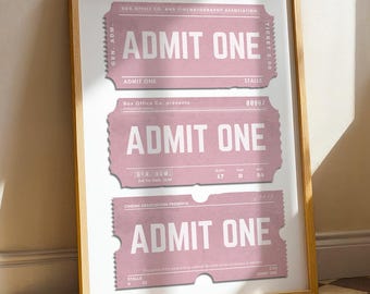 Admit One Ticket Stub Poster, Trendy Home Decor, Aesthetic Vintage Wall Art Print, Birthday Housewarming Anniversary Gift Idea For Him Her