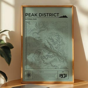 Póster con mapa del parque nacional Peak District, impresión de topografía de contorno, arte natural de senderismo motivacional, regalo de aniversario de cumpleaños para él y su padre