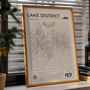 Póster con mapa del Parque Nacional del Distrito de los Lagos, impresión de topografía de contorno, arte natural de senderismo motivacional, regalo de aniversario de cumpleaños para él y su padre