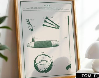 Vintage Golf Gear Blueprint Art Print: Golfer Man Cave Decor