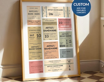 Custom Concert Ticket Stub Poster, Personalized Memory Art, Birthday Anniversary Gift Idea For Her Him, Music Lover, Vintage Festival Print