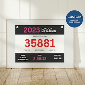 Individuell angefertigtes Marathon-Lätzchen-Poster, Läufer Geschenk, Sport Memory Print, New York London Boston, Geburtstagsgeschenk für Ihn Sie, Finisher Individuell