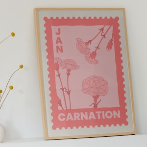 Januar Geburtsblume Stempel Poster, Nelke Blumendruck, Botanische Familie Baby Geschenk, Dopamin Dekor, Geburtstagsgeschenk