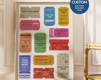 Custom Vintage Movie Ticket Stub Poster, Personalised Film Lover, Gift film fans, Date Night, Blockbuster Kids Decor, Birthday Anniversary