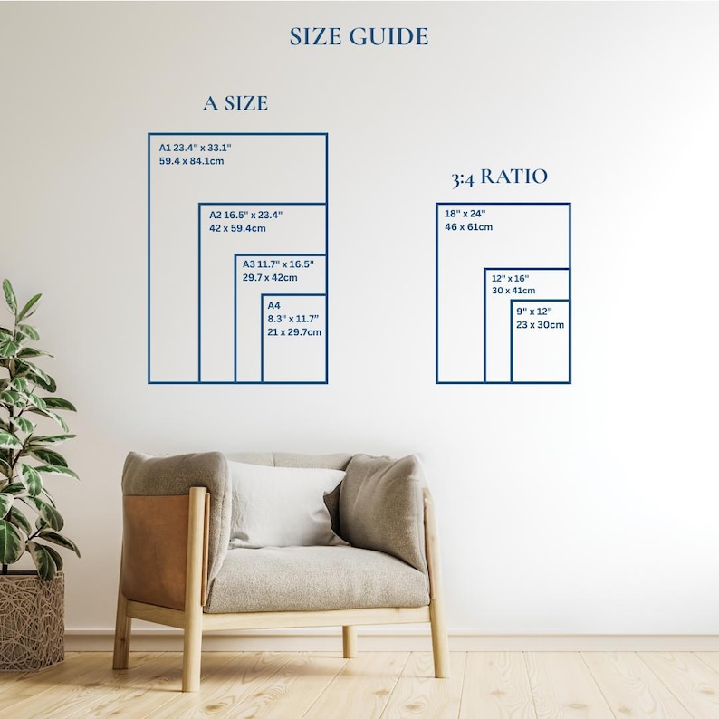 Sizes of available custom posters are A4, A3, A2, A1 and 9x12, 12x16, 18x12. Ideal to suit any space from kitchen to office.