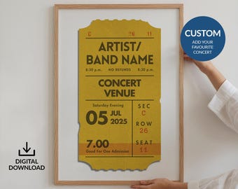 Digital Custom Concert Ticket Poster, Yellow Personalized Retro