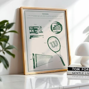Vintage Tennis Patent Print, Country Club Aesthetic, Wimbledon Art, Tennis Racquet Print, Retro Sports Poster, Birthday Anniversary Gift