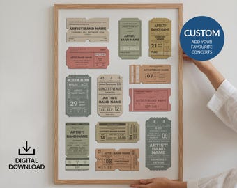 Digitale aangepaste concertkaartposter, gepersonaliseerde retro herinneringskunst, muziekliefhebber rockconcert jaren 80, liefhebber verjaardag, cadeau-idee verjaardagscadeau