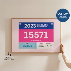 Póster digital personalizado de dorsal de maratón, regalo para corredores, impresión de recuerdo deportivo, Nueva York, Londres, Boston, regalo para él y ella, personalizado para finalistas.