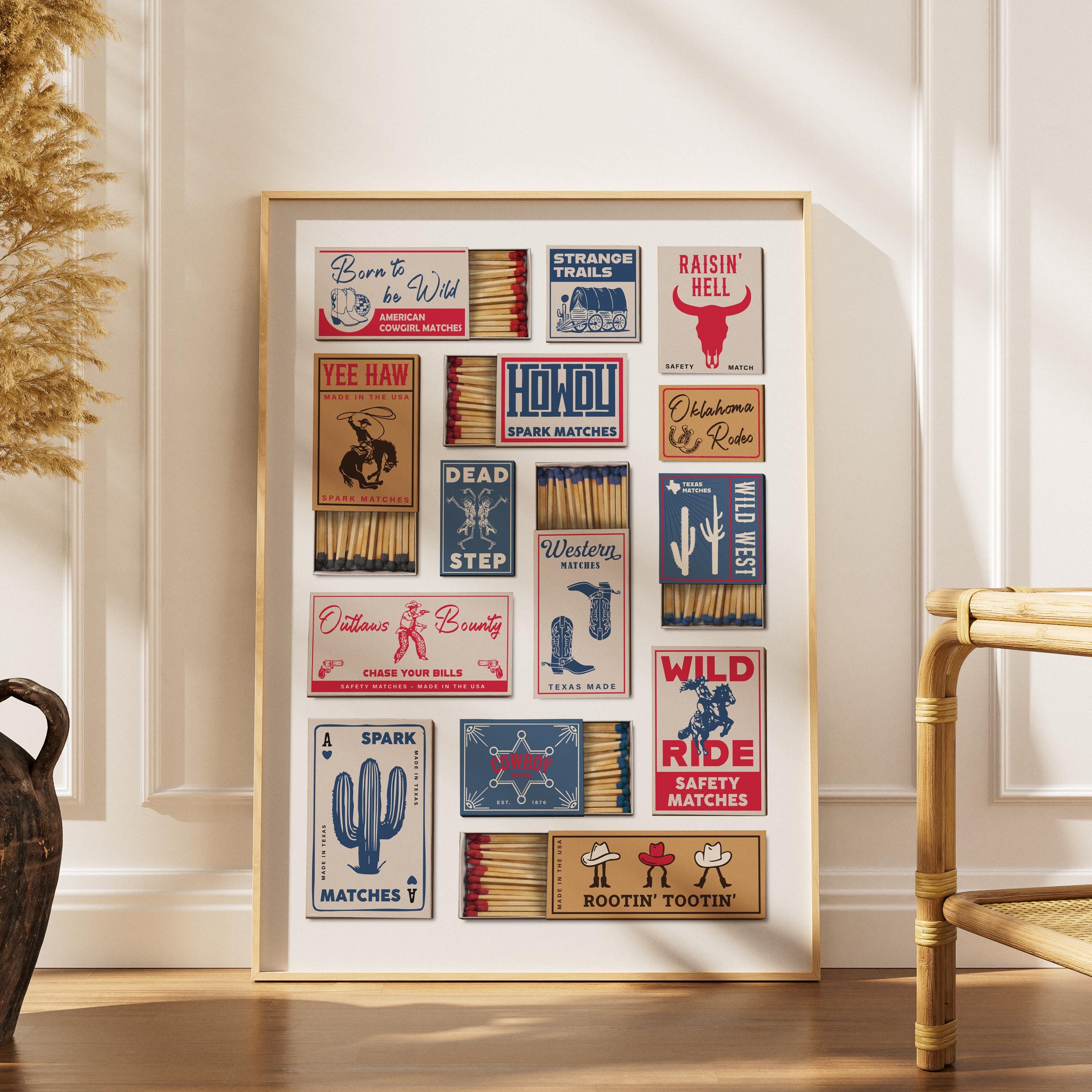Cowboy Rodeo Matchbox Poster, Vintage Western Matchbook Print, Howdy ...
