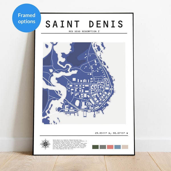 Saint Denis Red Dead Redemption Map Poster, Colourful Gaming Decor, Unique Gamer Art, Minimal RDR Print, Boyfriend Video Game Gift A2/A3/A4