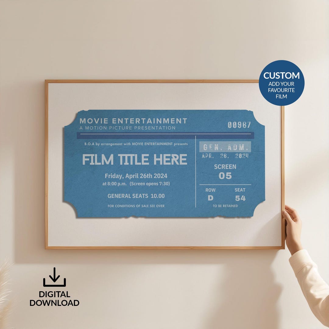 Digital Custom Vintage Movie Ticket Stub Poster, Personalised Film ...