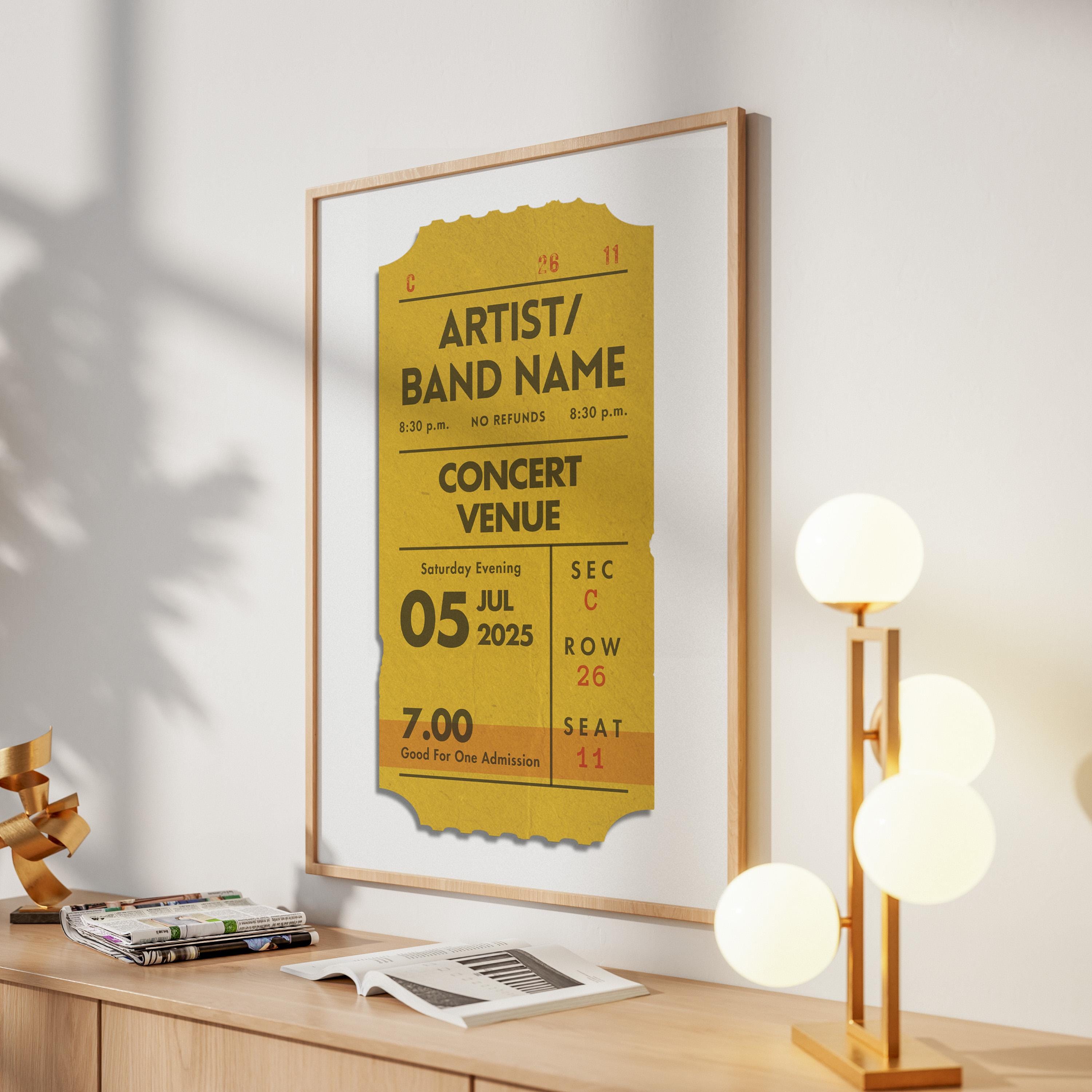 Digital Custom Concert Ticket Poster, Yellow Personalized Retro