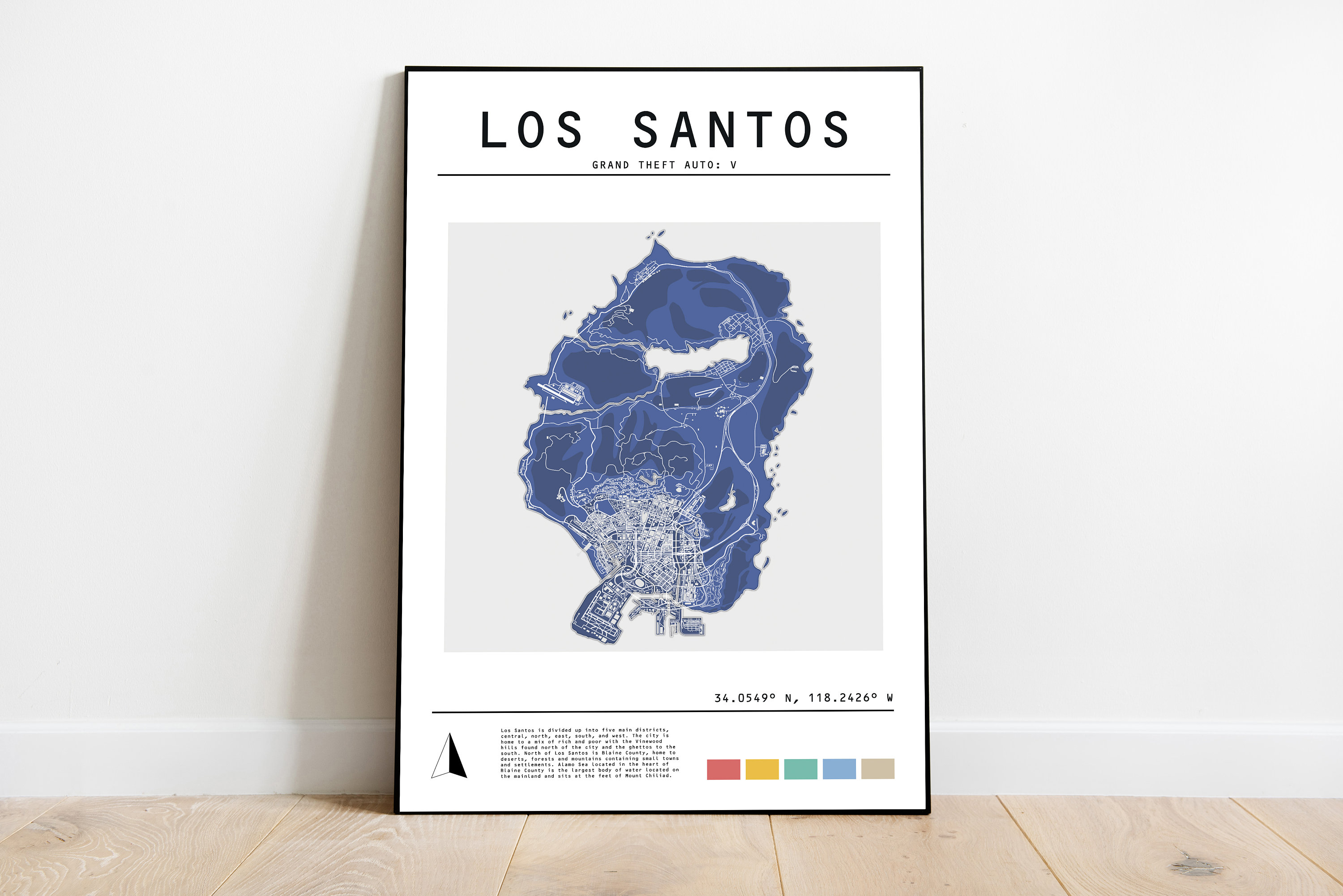 GTA 5 Grand Theft Auto V Los Santos & Blaine Map Poster Art Print