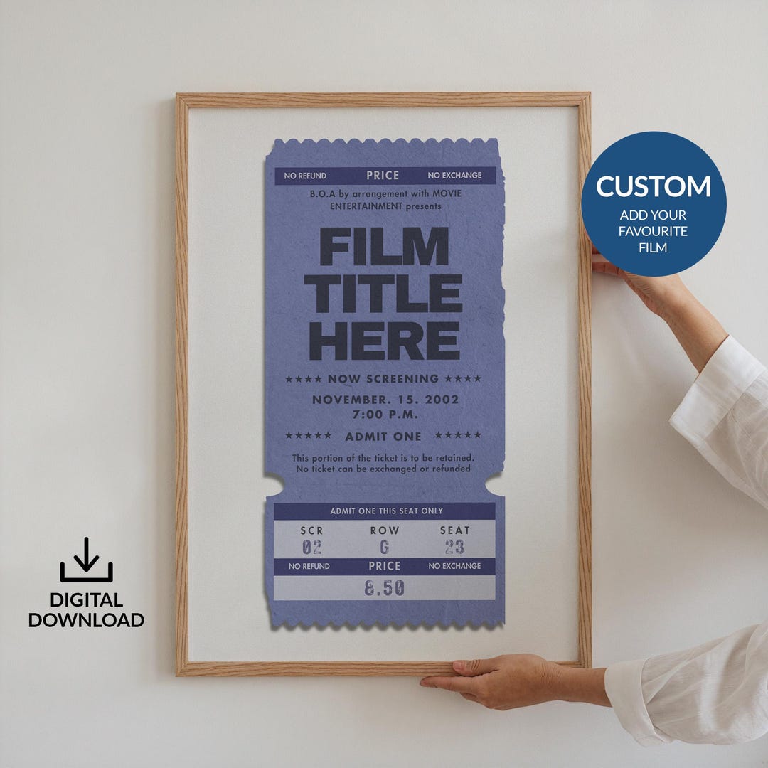 Digital Blue Custom Movie Ticket Stub Poster, Vintage Personalised Film ...