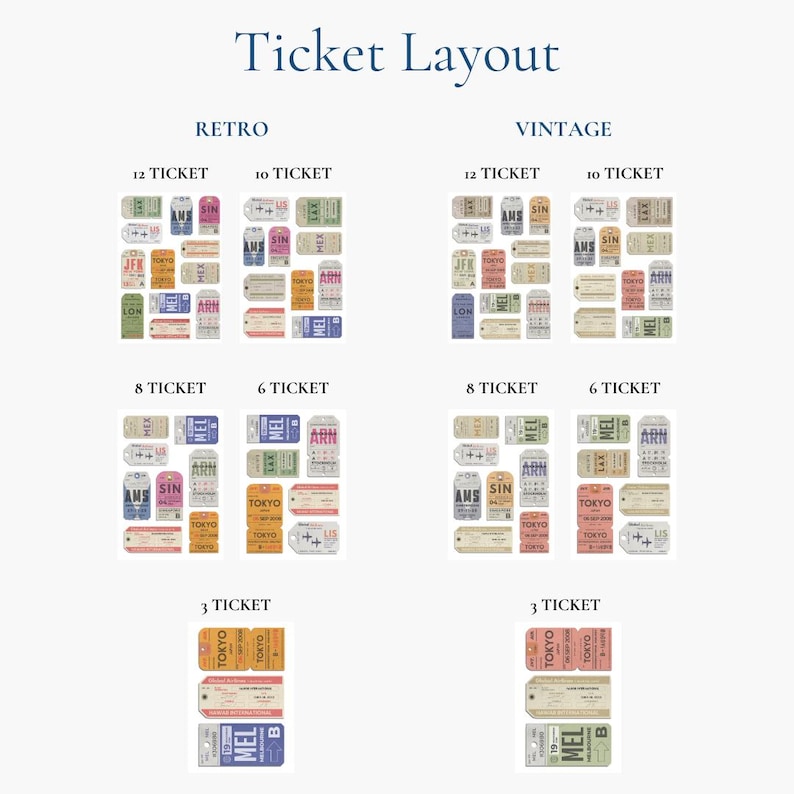 High-quality print of airport tags available to display multiple various tags for all of your holidays and memories.