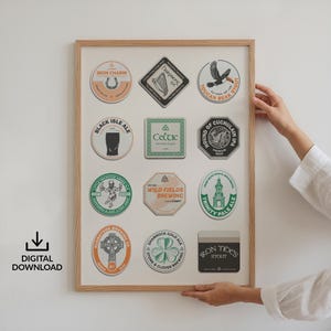 Plakat z irlandzkim podkładem pod piwo, sztuka ścienna z podróży w stylu vintage, pomysł na prezent dla miłośnika pubów z alkoholem, irlandzki retro coaster bar cart art, prezent dla mężczyzn, jego taty