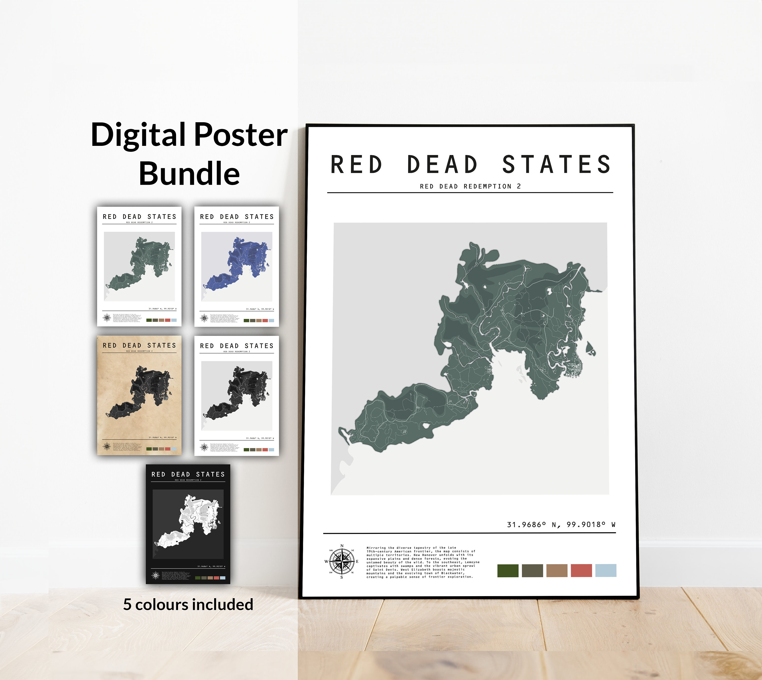 Digital Red Dead Redemption Map Poster Colourful Gaming - Etsy